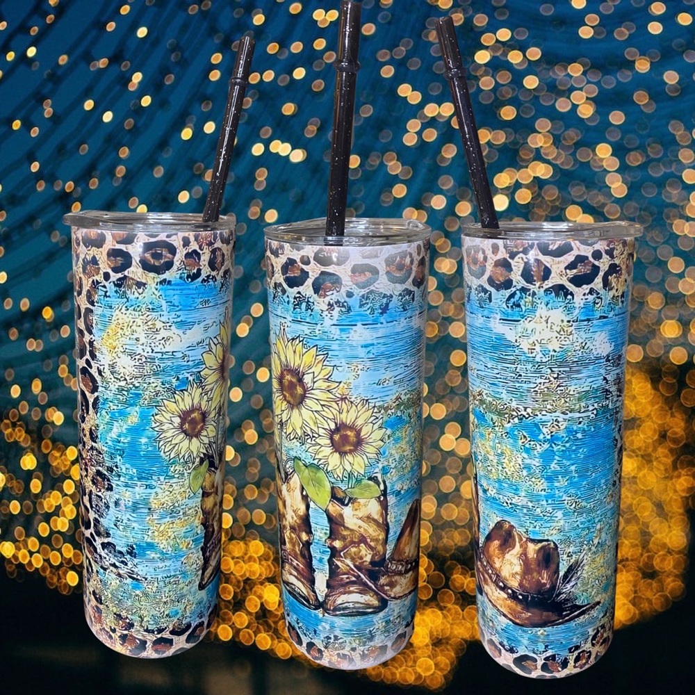 Country Cheetah Tumbler with Lid & Plastic Straw 20 oz., Stainless Steel